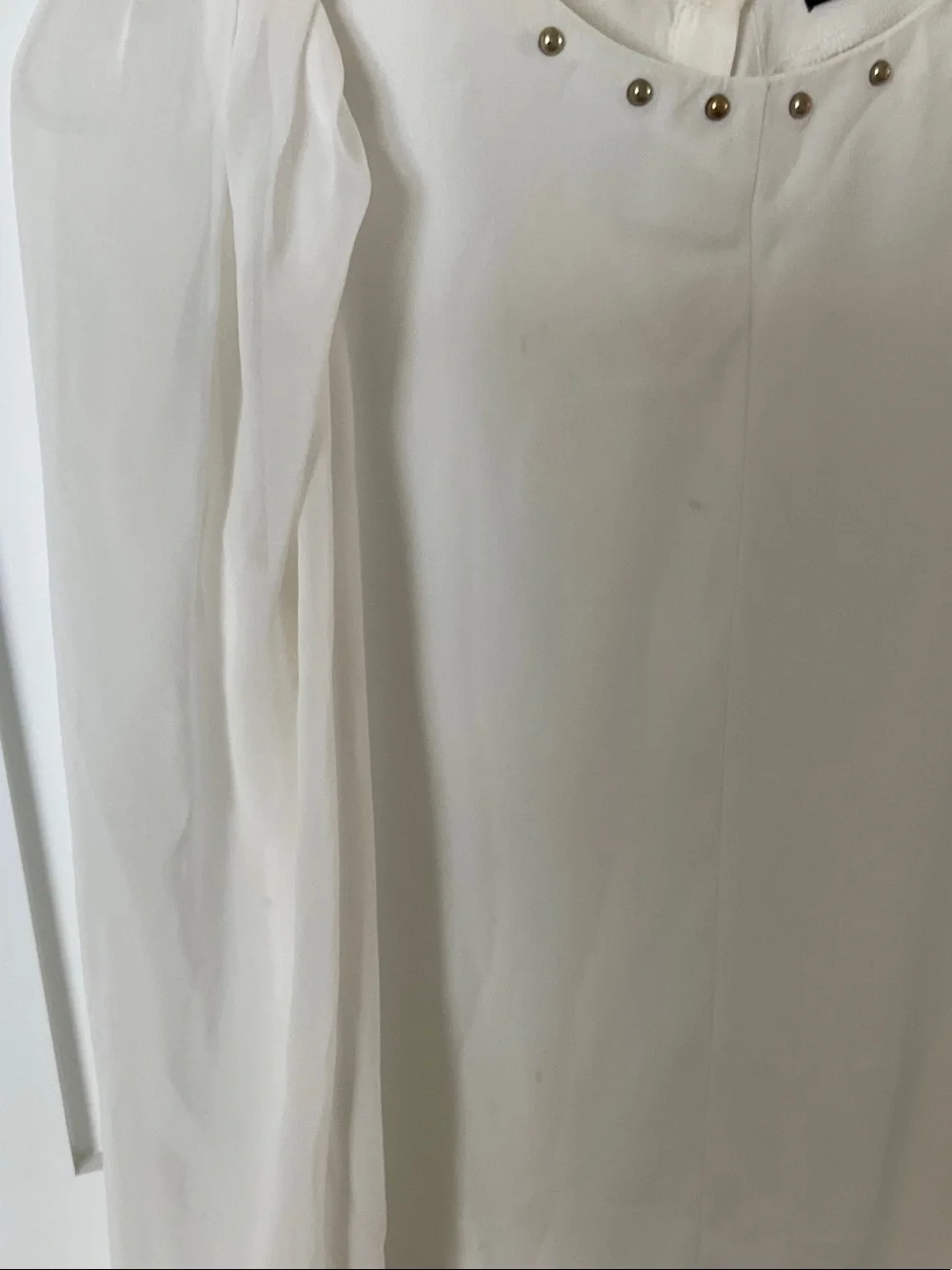 Zara Cream White Long-Sleeve Blouse with Studded Neckline